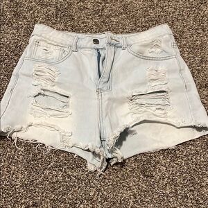 Distressed Light Blue Denim Shorts